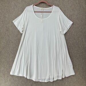 LARACE Top Women 3X White Half Sleeve‎ Tunic Jersey Knit Round Neck Pullover